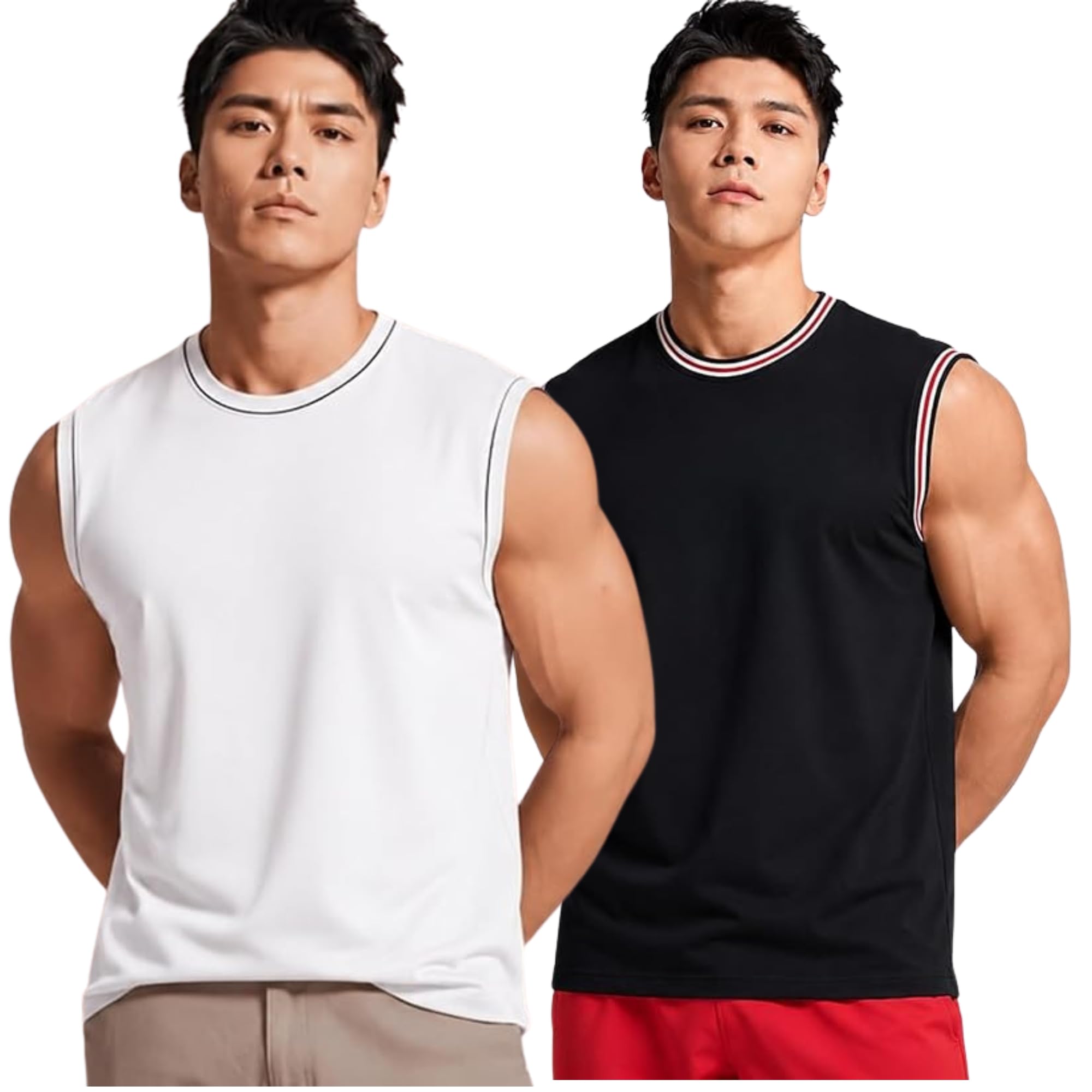 shaira fashion Men's Sleeveless T-Shirt | Premium Cotton Blend Crew Neck Tank Top ISummer Gym Vest & Casual Streetwear Jersey for Men Pack 2-picture-26