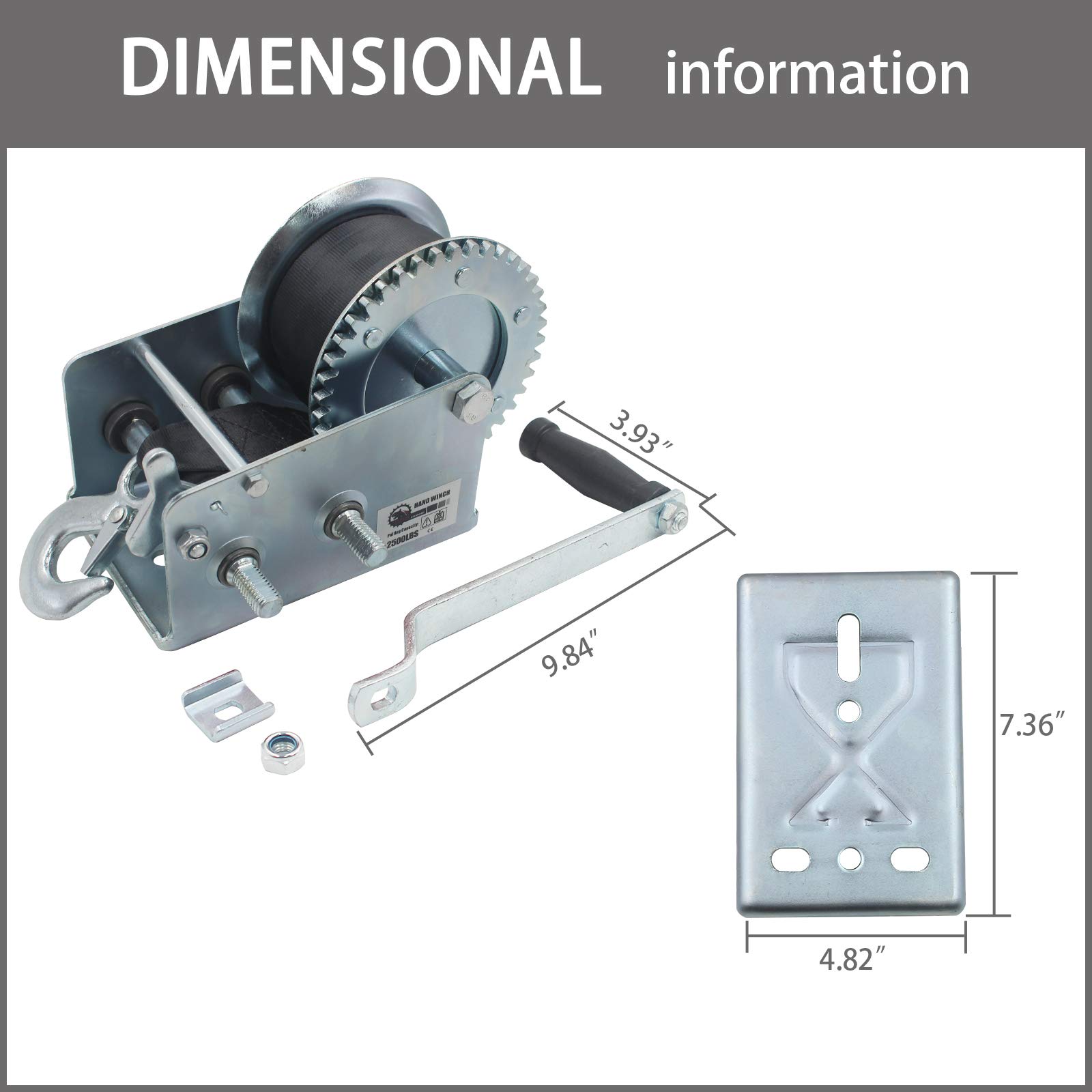 OPENROAD 2500lbs Hand Winch Boat Winch, Hand Crank Winch with 10m (32ft