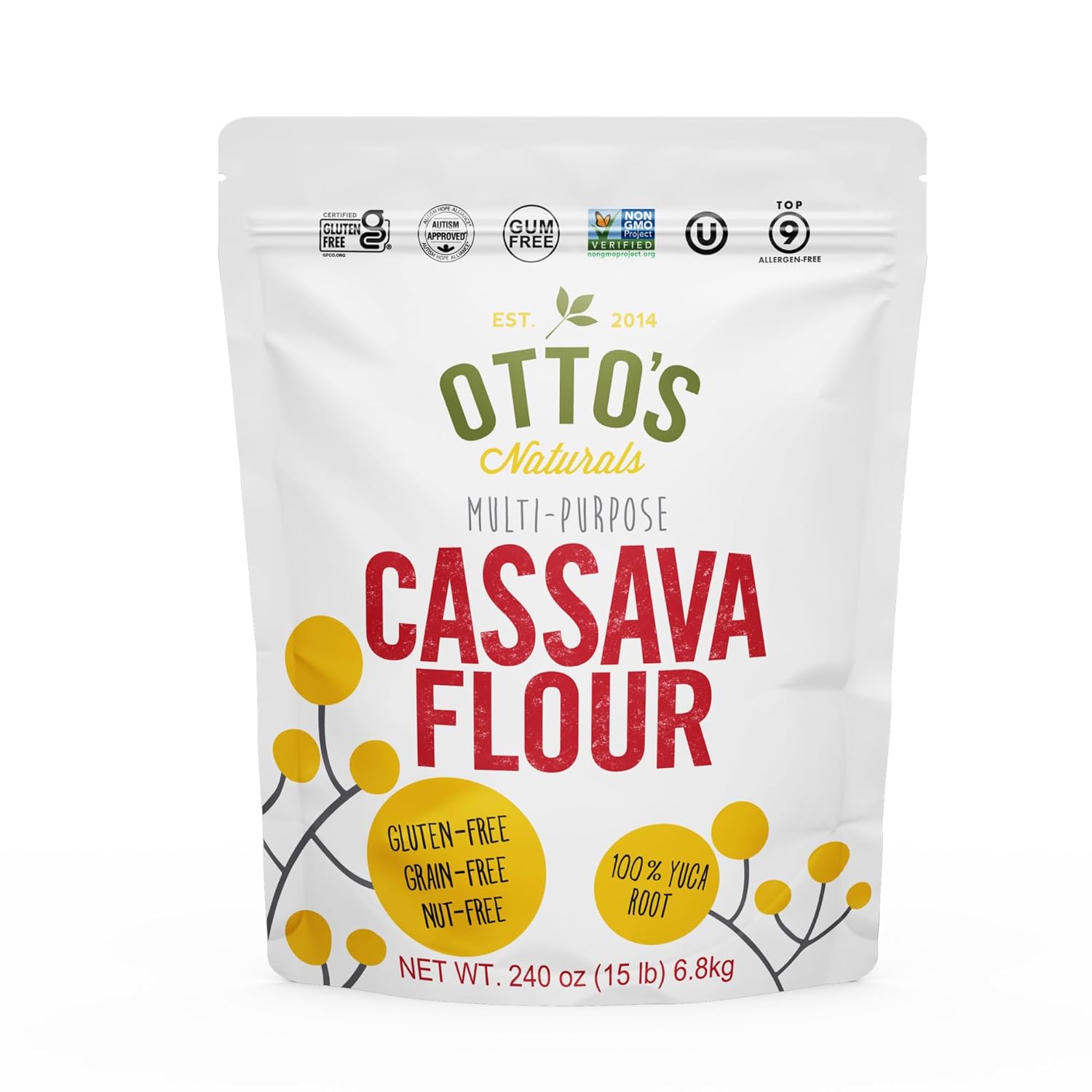 Otto's Naturals Multi-Purpose Cassava Flour, Non-GMO, Gluten-Free, Grain, Nut and Gum-Free, 1-to-1 Wheat Alternative, Paleo, AIP, 15 lb