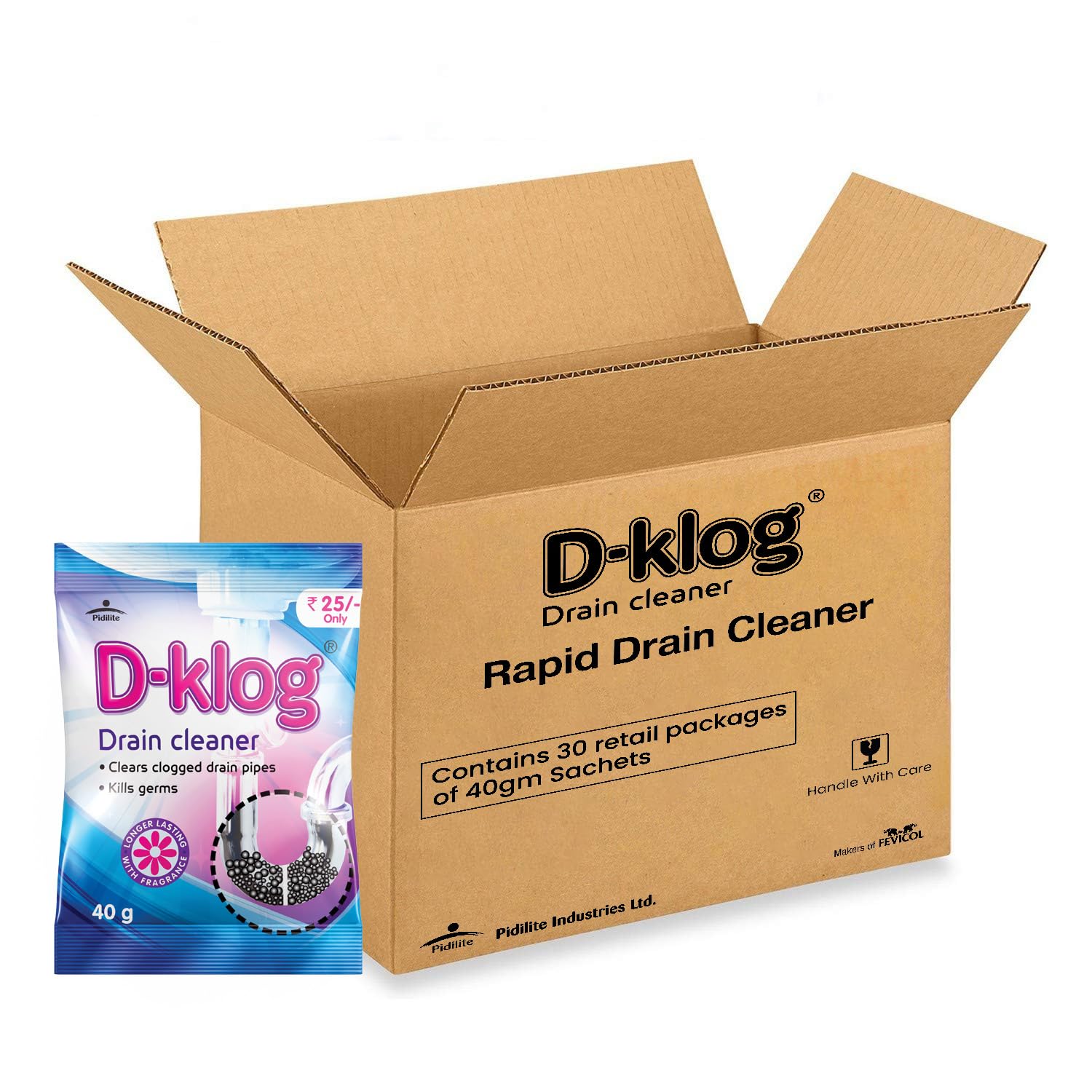 D-Klog Drain Cleaner Powder (40g x 30 Units), Removes Clogs, Blockages in Washbasin, Septic Tank, Sinks, Pipes within 30 mins.Drain expert | Sink cleaner| Toilet Cleaner