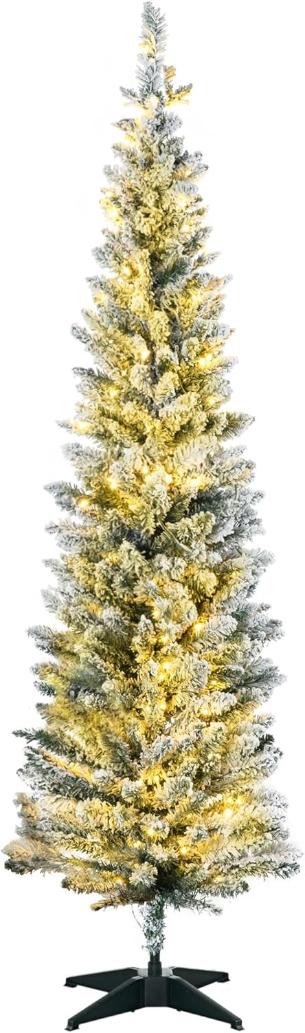 HOMCOM 6' Slim Pre-Lit Noble Fir Artificial Christmas Tree