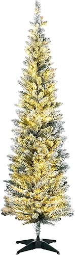 HOMCOM Árbol de Navidad artificial de abeto noble delgado preiluminado de 5 pies de alto con 110 luces LED blancas cálidas y 294 puntas, para