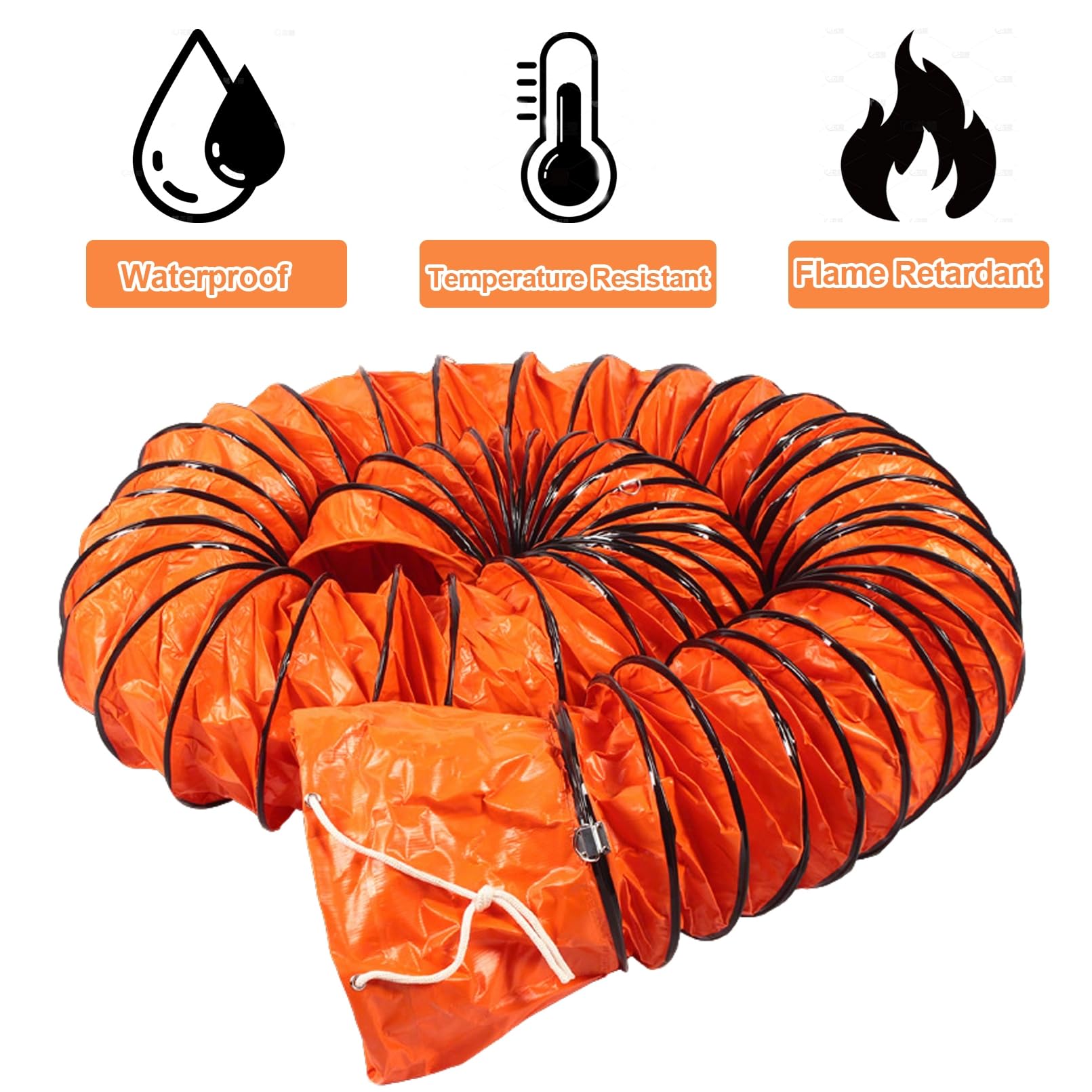 Manguera Flexible de PVC para Ventiladores, sopladores, Sistemas HVAC, ignífuga, con Cuerda Ajustable y Anilla en D, fácil de almacenar.,3m/9.8ft,Dia 20cm(7 7/8")