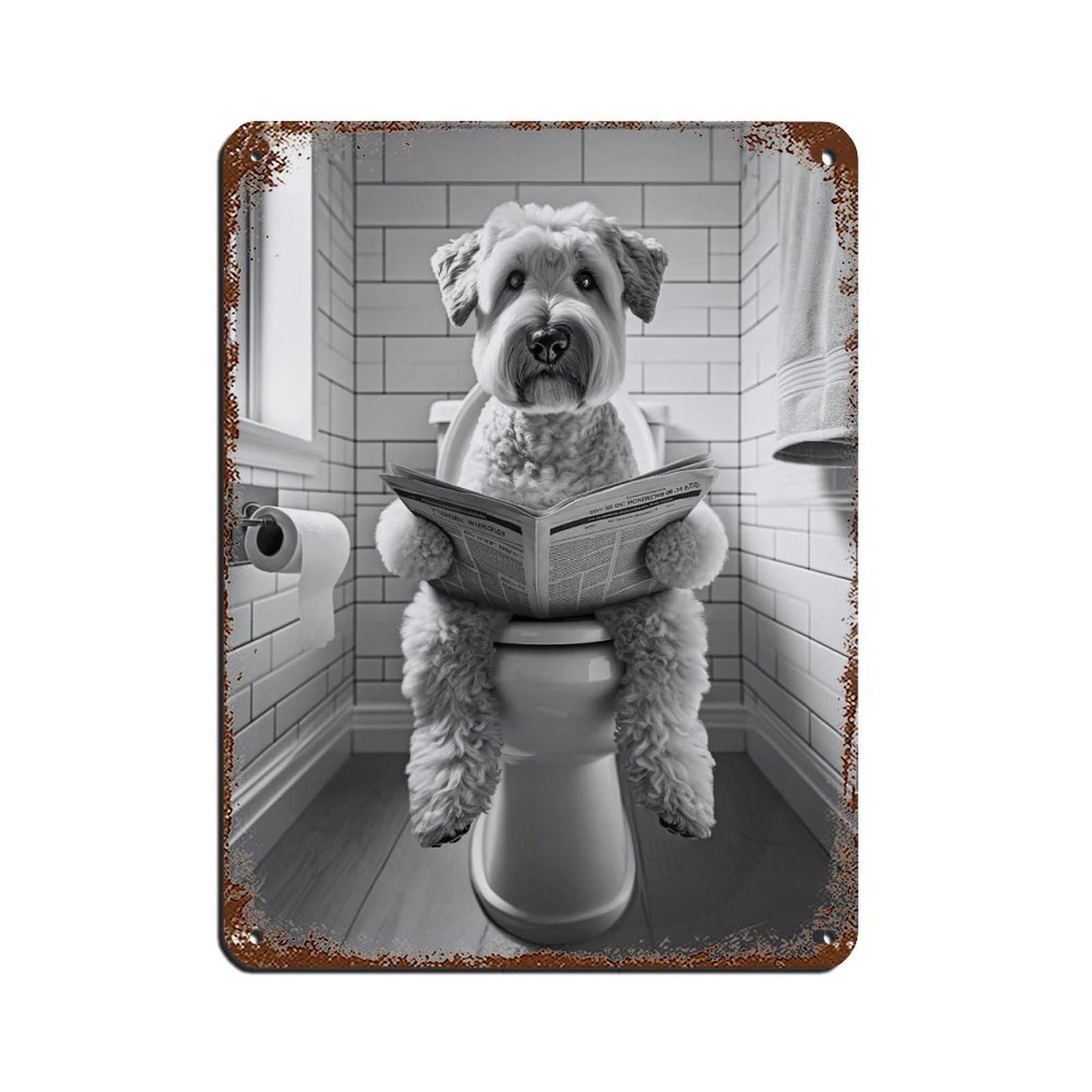 Lxwnze 30L X 40W Cm Soft Coated Wheaten Terrierbathroom Art Poster Tin Sign Vintage Metal Pub Club Cafe Bar Home Wall Art Decoration Poster Retro 12X16inch(30X40cm)