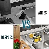 Vista 6 de TAILI Soporte para esponja con ventosa fuerte, organizador de esponja para platos dentro del fregadero removible, aluminio a prueba de óxido