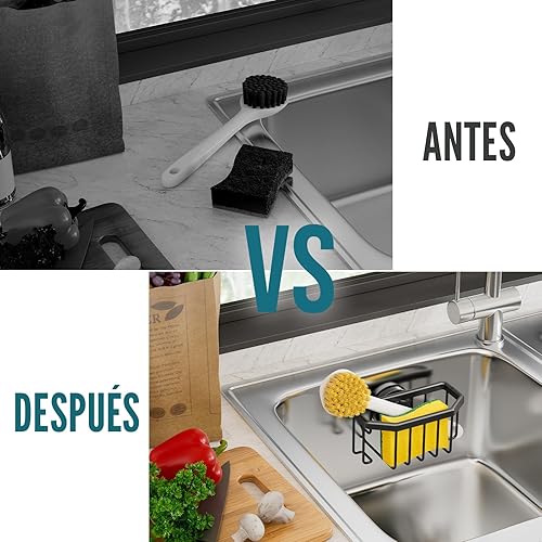 Miniatura 6 de TAILI Soporte para esponja con ventosa fuerte, organizador de esponja para platos dentro del fregadero removible, aluminio a prueba de óxido