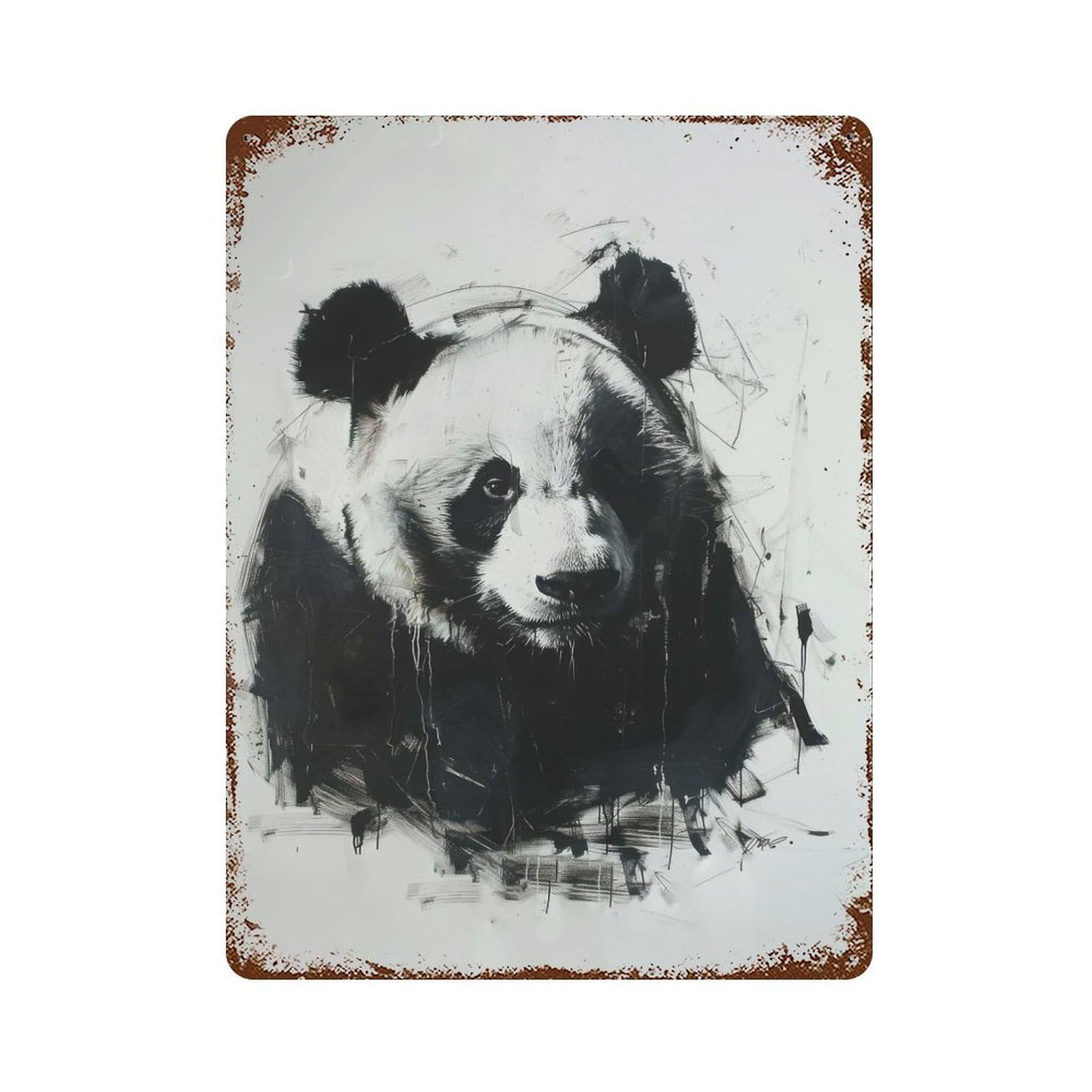 Panda In Charcoal Portrait 15.7"x11.8" Rust Effect Tin Sign, Rustic Home Decor for Office, Studio And Wall Decor
