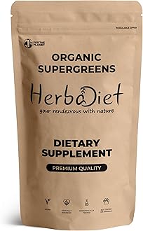 Organic Super Greens Superfood Powder|100 Gram|Wheatgrass,Spirulina,Chlorella&Barley|Vegan,Chlorophyll&Vitamins Rich|Energy Booster&Detox