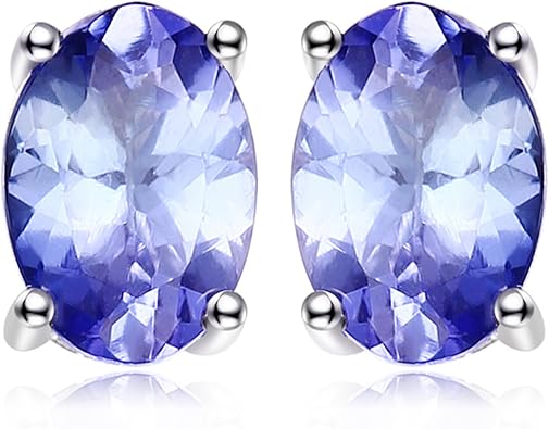 JewelryPalace Oval Cut 1ct Natural Blue Tanzanite Solitaire Stud Earrings for Women, 925 Sterling Silver 14k White Yellow Rose Gold Plated Earrings for Her, Fashion Gemstone Jewelry Gift for Girls