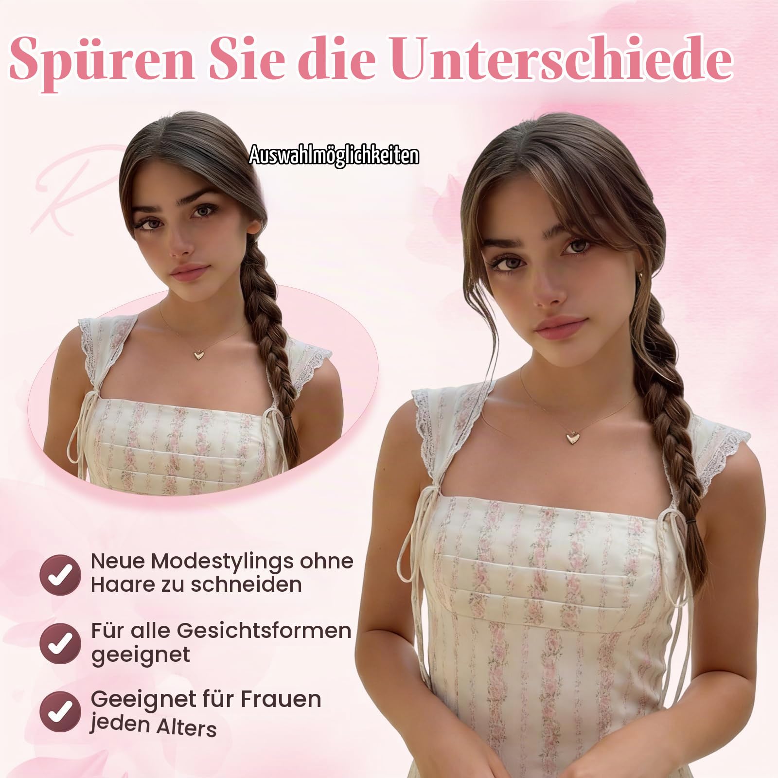Rich Choices Clip in Pony Echthaar 100% Remy Haarteil Echthaar Pony Haarteil Clip in Hair Topper für Damen Kurz Haar Extentions 9g #4 Mittelbraun Curtain Bangs