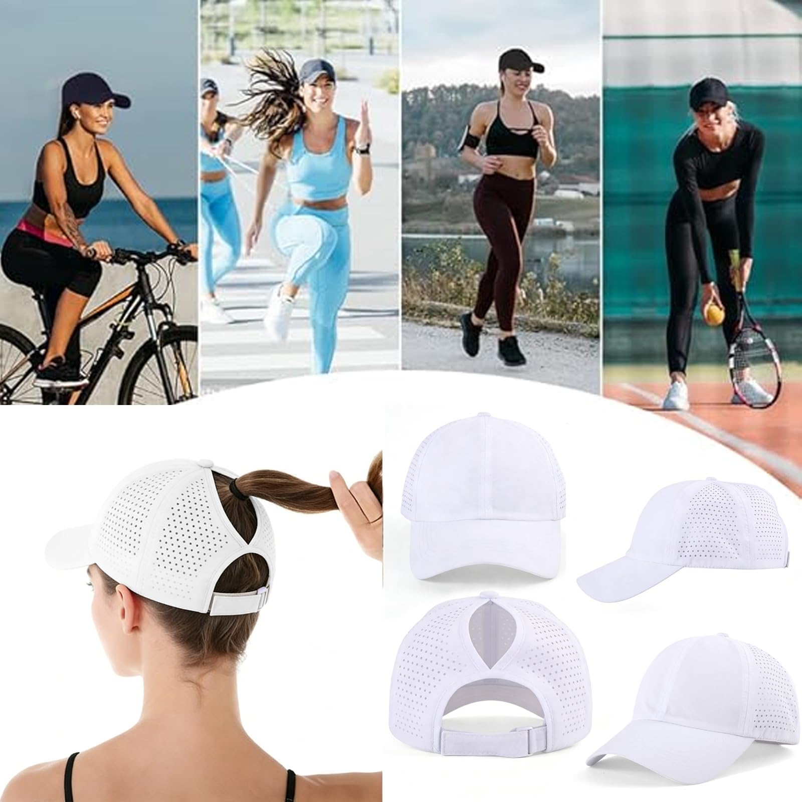 InfiniZer Cappelli da baseball da donna con supporto per coda di cavallo, maglia ad asciugatura rapida, cinturino regolabile, accessori essenziali per le vacanze all'aperto