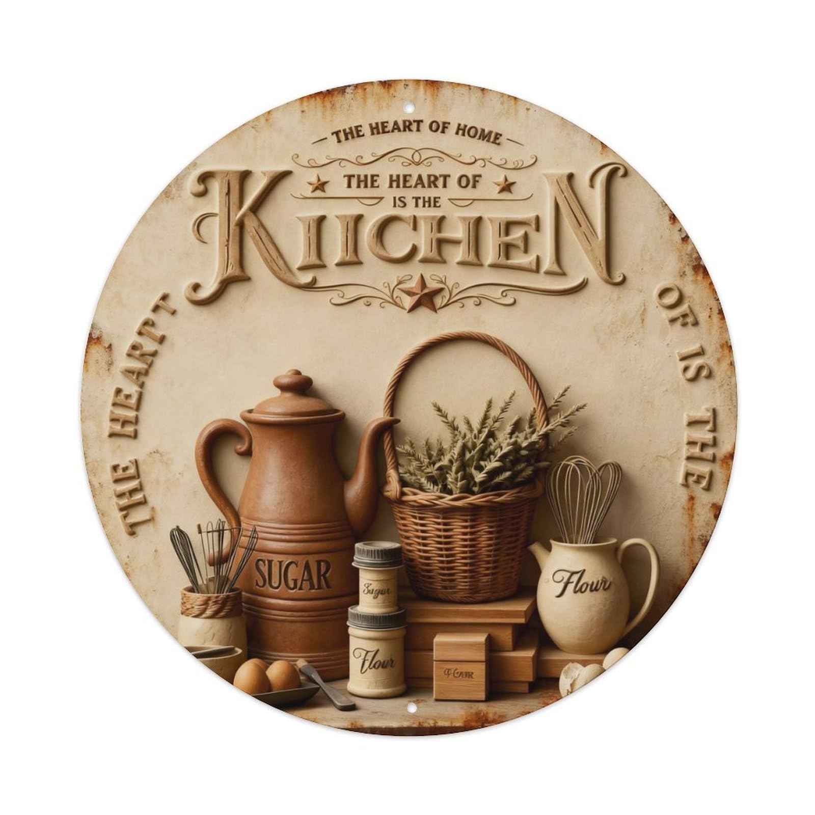 Vintage Kitchen Decor Art Round Metal Tin Sign Vintage Wall Decor, Bar Garage Cafe Kitchen Home Wall Art Poster 8x8inches