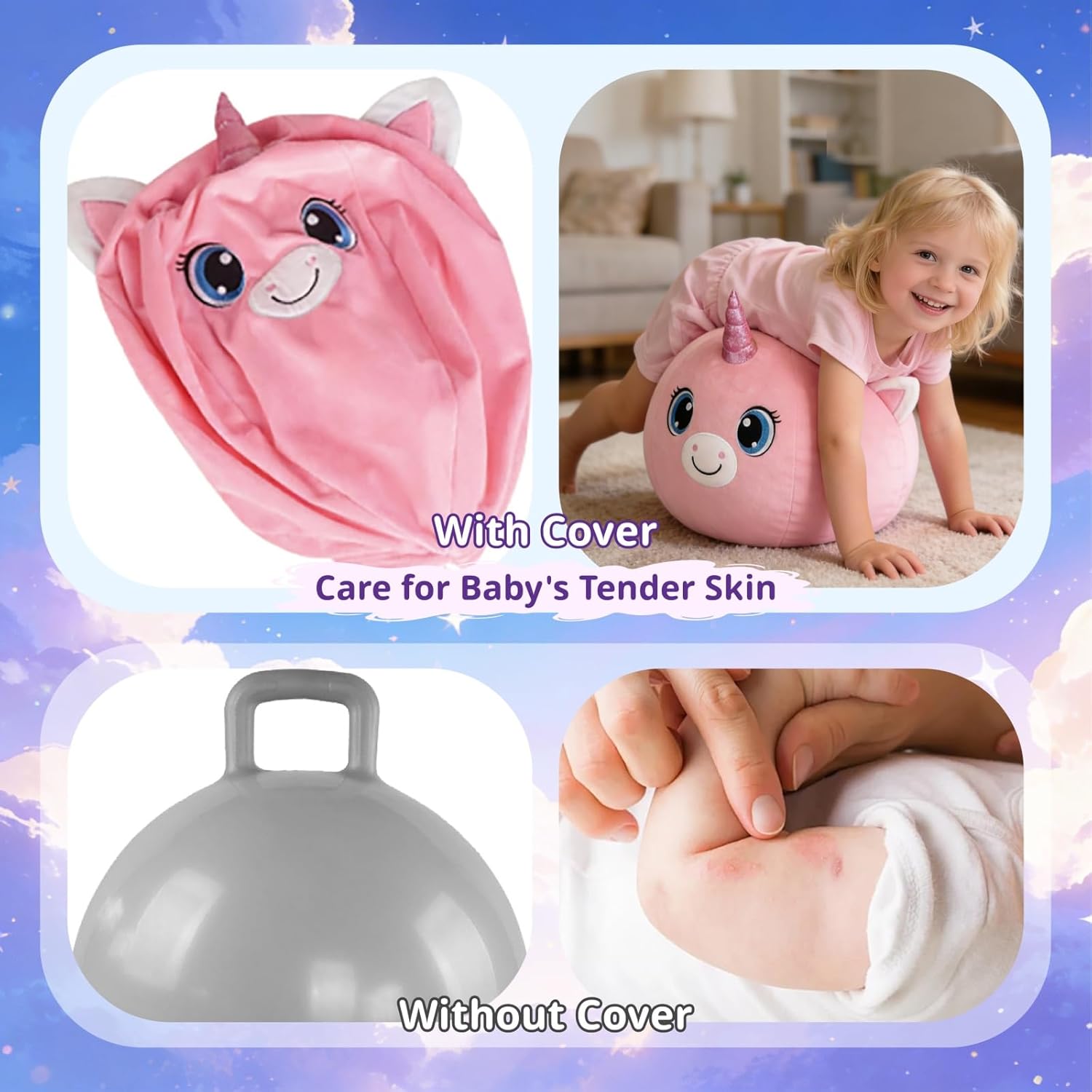 Bouncy Balls for Kids, 23in/58cm Bouncy Unicorn Inflatable Ride on Bouncy Animals Toys for Toddlers, Gifts for Kids Indoor Outdoor, Kids Toys Support Up to 176 Pounds