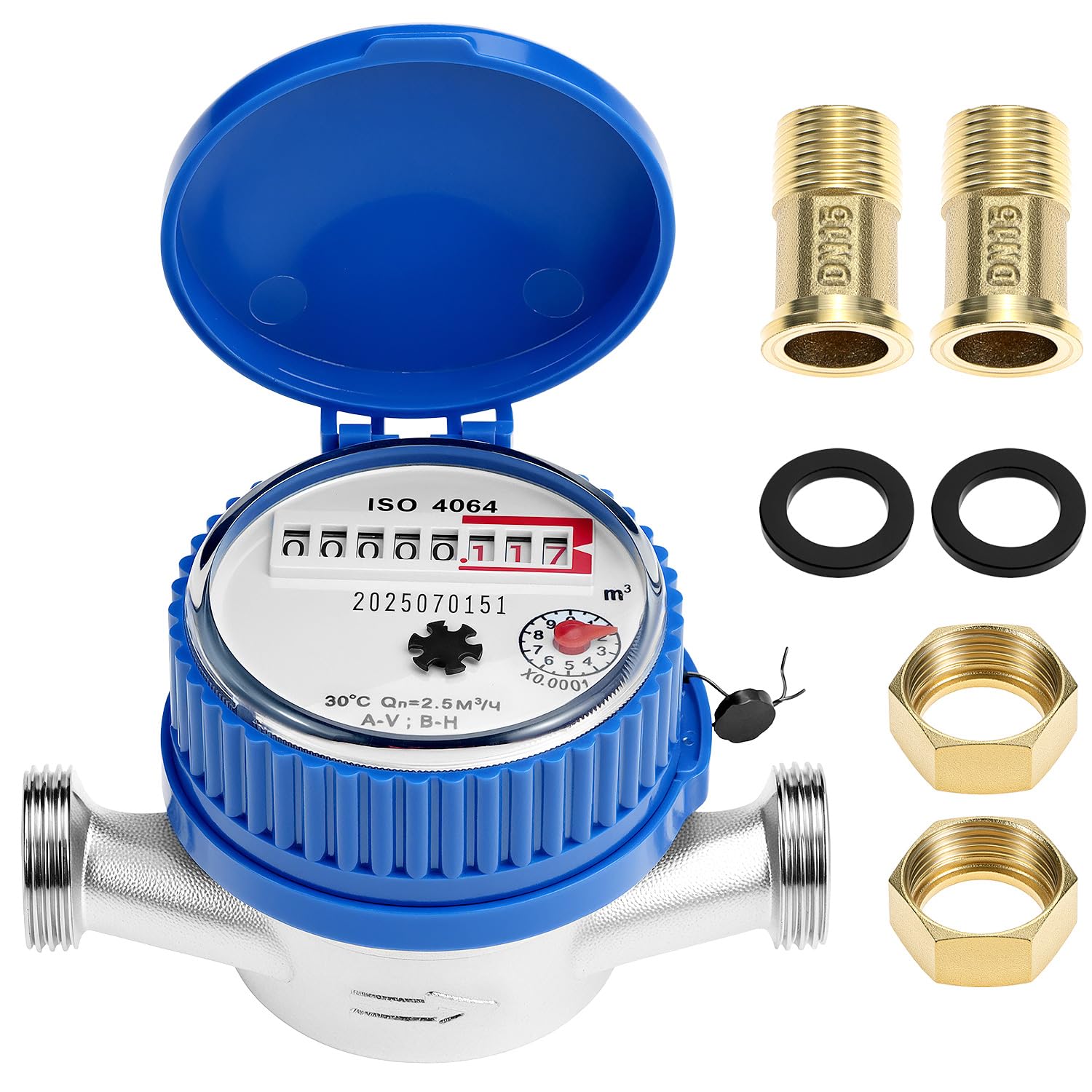 QWORK Compteur d'eau pour jardin 1/2 pouce laiton avec couvercle de protection