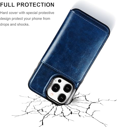Miniatura 6 de KIHUWEY Funda tipo cartera compatible con iPhone 15 Pro Max, soporte para tarjetas de crédito, de cuero de primera calidad, cierre magnético oculto,