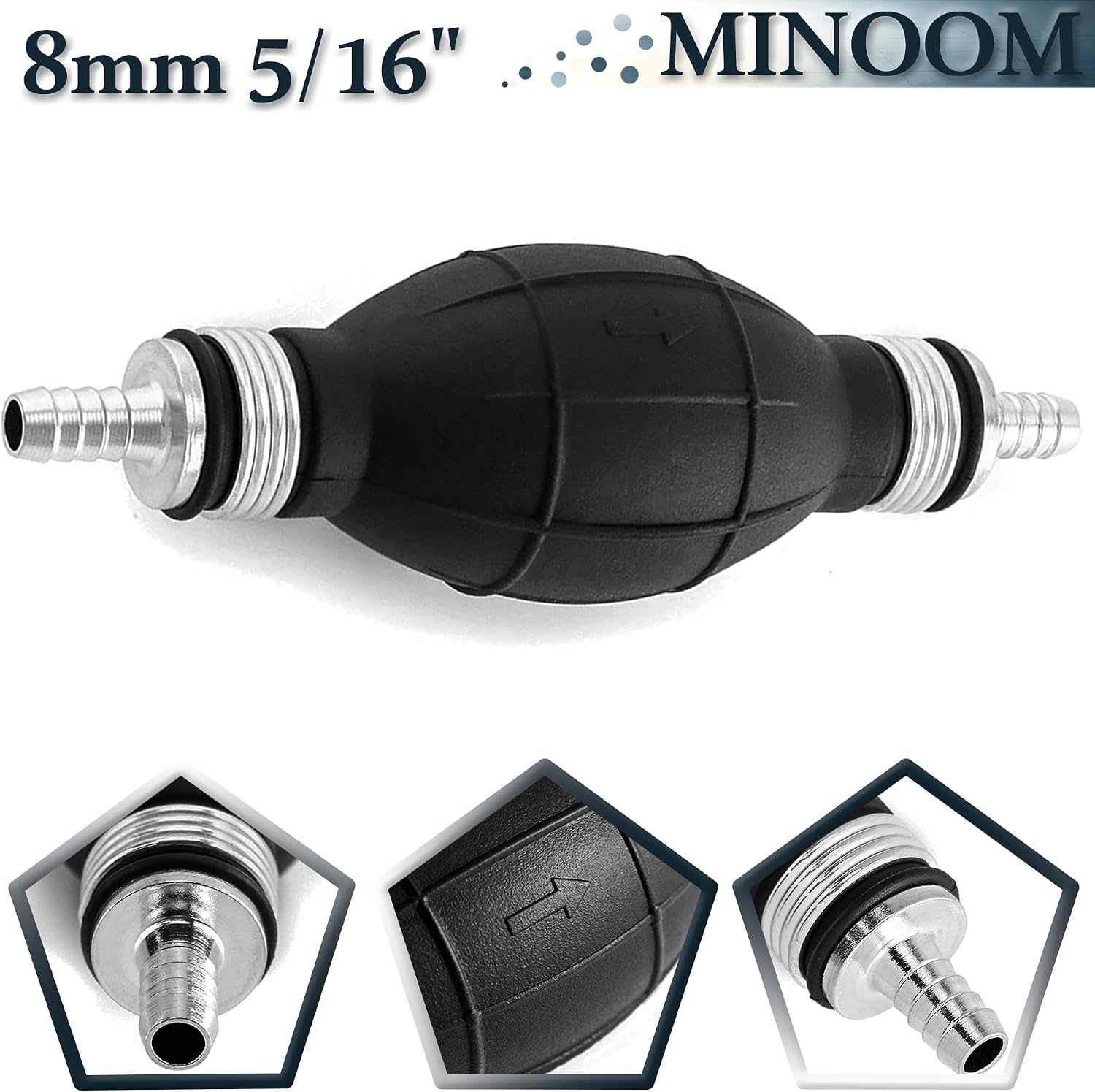 Fuel Pump Hand Primer Bulb Fuels Rubber & Aluminum Hand Suitable for Car/Boat/Marine/Motorcycle 8mm (5/16") Hand Primer Pump