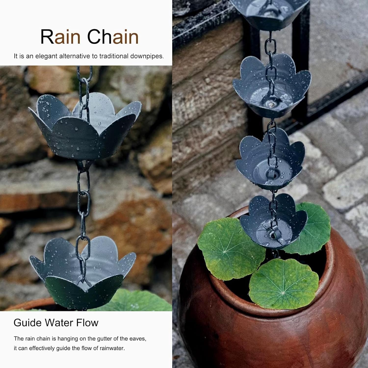 Rain Chain Rain Gutter Chain, Functional and Decorative Rain Chains Replacement Gutter Downspouts(200cm (6.5ft))