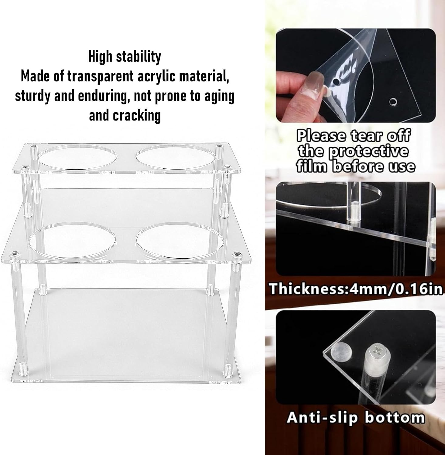 Coffee Syrup Organizer, 2 Tier Acrylic Bar Shelves Stand Holder 4 Bottle Capacity Storage Display Fridge Storage Organizer for Syrups, Wine, Soda, Beer