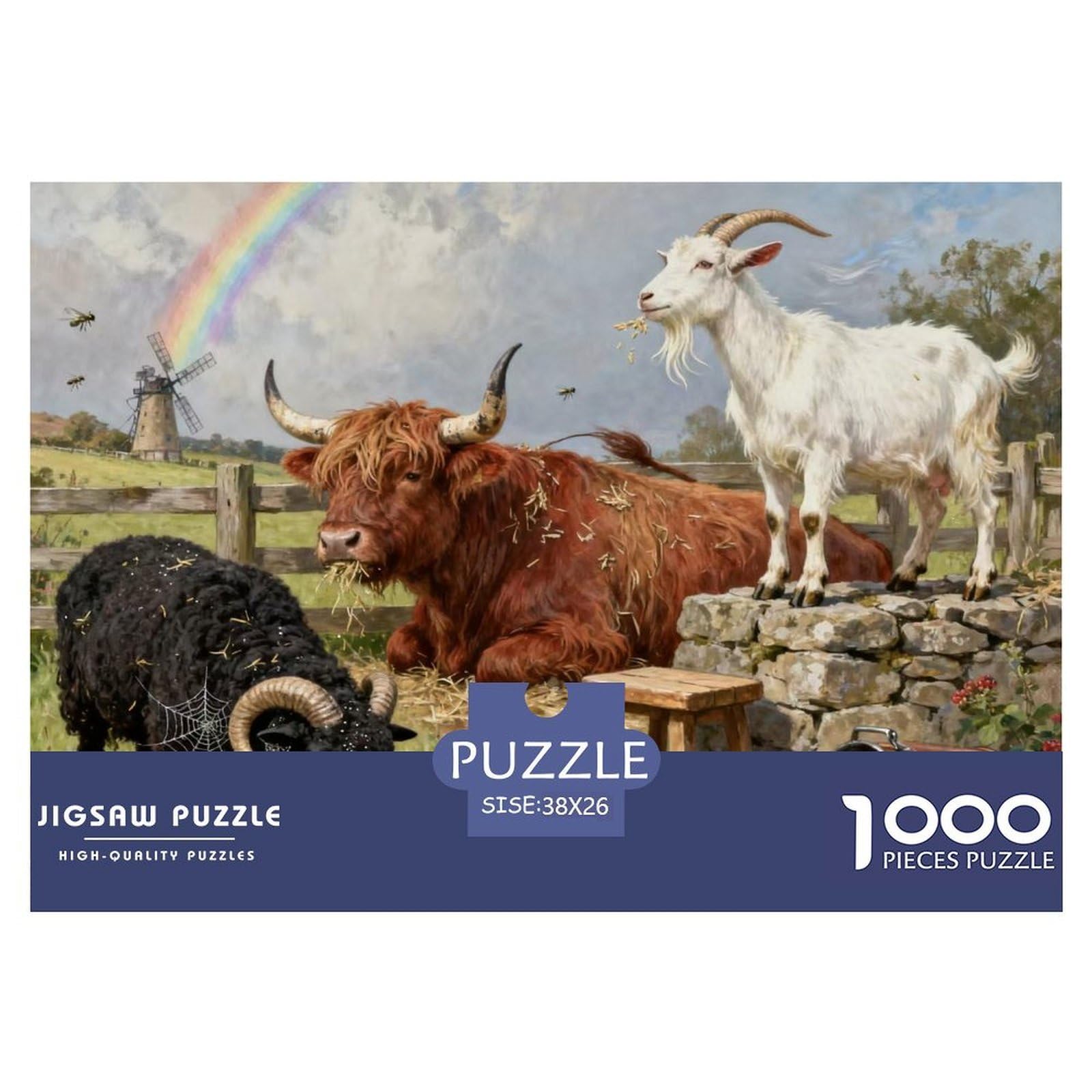 Scottish Blackface Sheep, Highland Cattle, Saanen Goats Wooden Jigsaw Puzzle Waterproof 1000 Piece Puzzles for Adults Challenging And Brainteasing Home Decoration — image 1