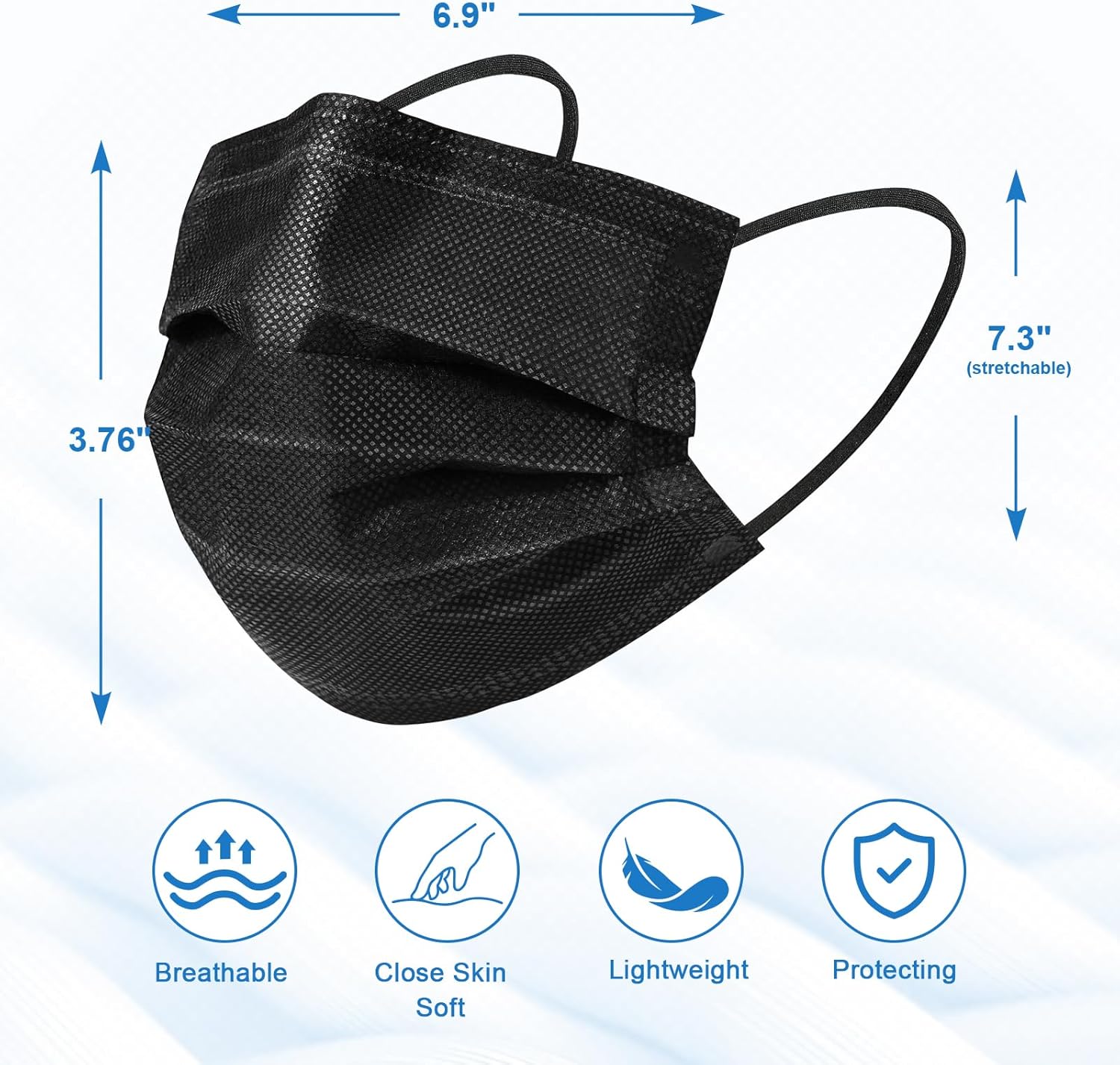 ZIYE 100/500 Pcs Disposable Face Masks, Breathable Mask 3 Layer with Nose Clip Elastic Earloop（Multicolor/Black）