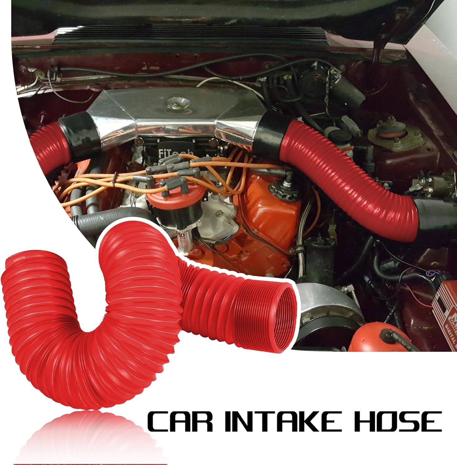 Car Air Intake Hose, ID 76mm/3 Inch Automotive Feed Pipe Replacement, Flexible Car Cold Air Duct Hose, Length Retractable to 39.4 Inch, Adjustable Vehicle Duct Hoses Tube Pipe (Red)