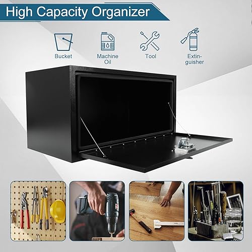 Miniatura 72 de Caja de acero para camión, 30 x 18 x 18 pulgadas, caja de acero resistente para remolque, caja de herramientas para camión, organizador
