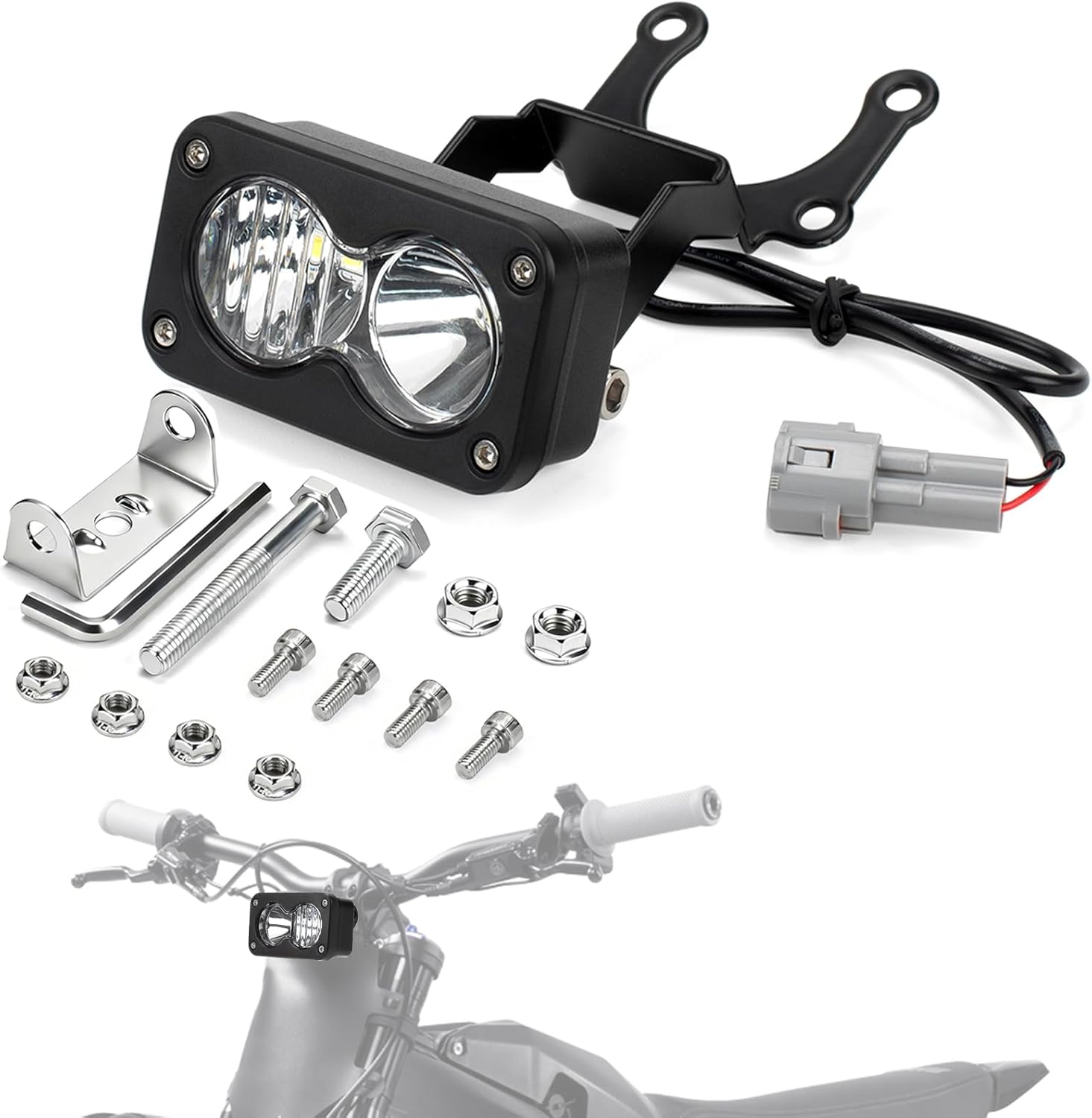 Headlight Upgrade Kit for Surron Light Bee X Talaria Sting R MX4 Segway X260 Waterproof LED Headlight with Mount Bracket 20W 6000-6500K High Brightness Light (White)