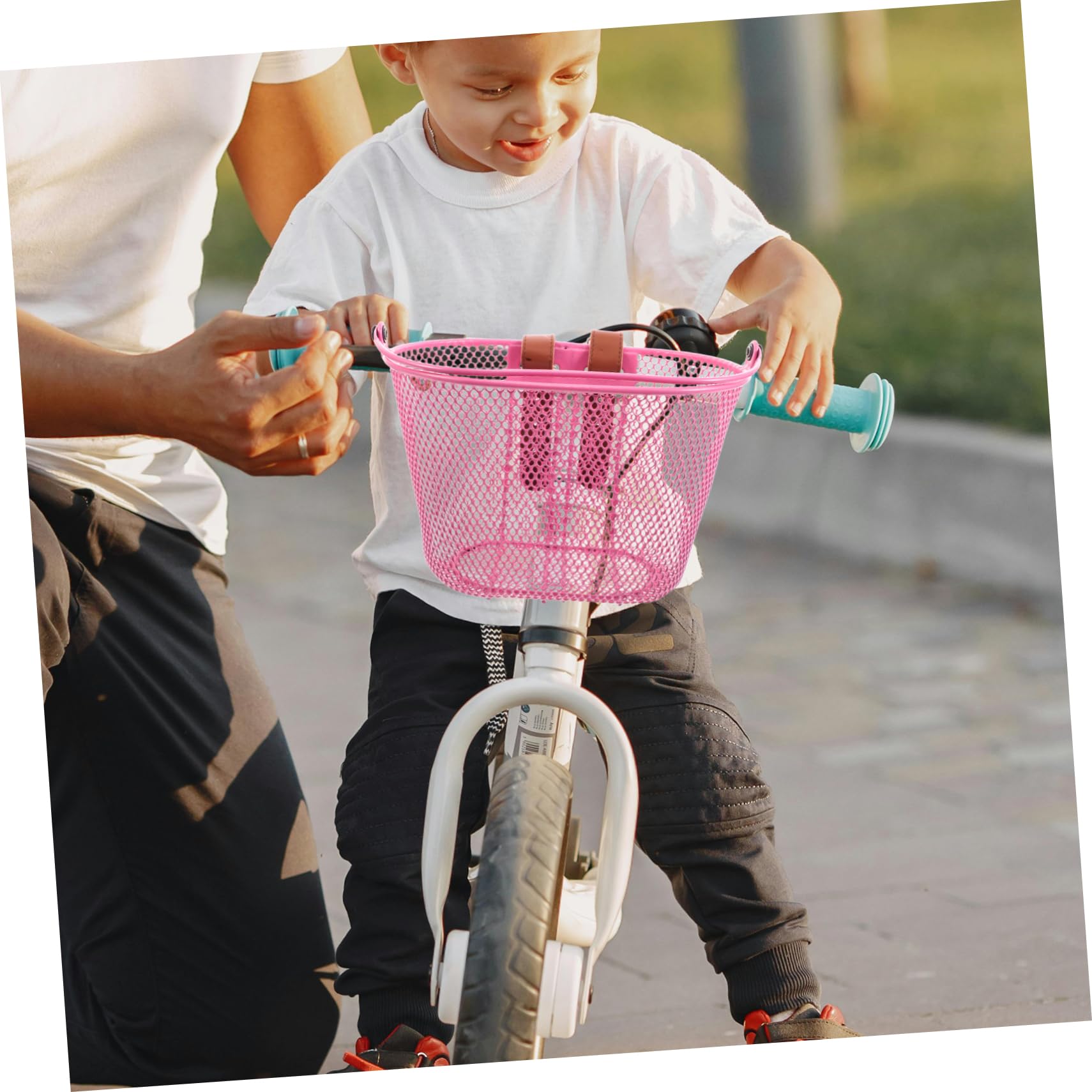 WOONEKY Cesta Metálica para Bicicleta Infantil Rosa de Manillar Delantero