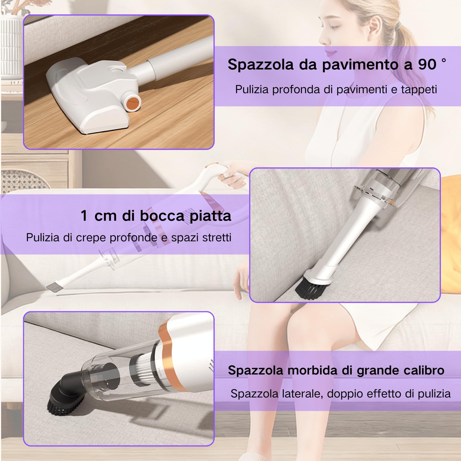 Scopa Elettrica Senza Fili, Aspirabriciole Senza Fili Potente, Aspirapolvere Leggero Per Aspirare Polvere, Spazzatura, Capelli, Ecc.（Bianco） - 5