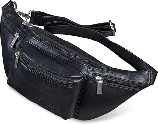 Laguna' Riñonera de Cuero Estilo Vintage para Mujer y Hombre, también Disponible como riñonera alhombro, riñonera a la Cintura de Piel, Color:Negro