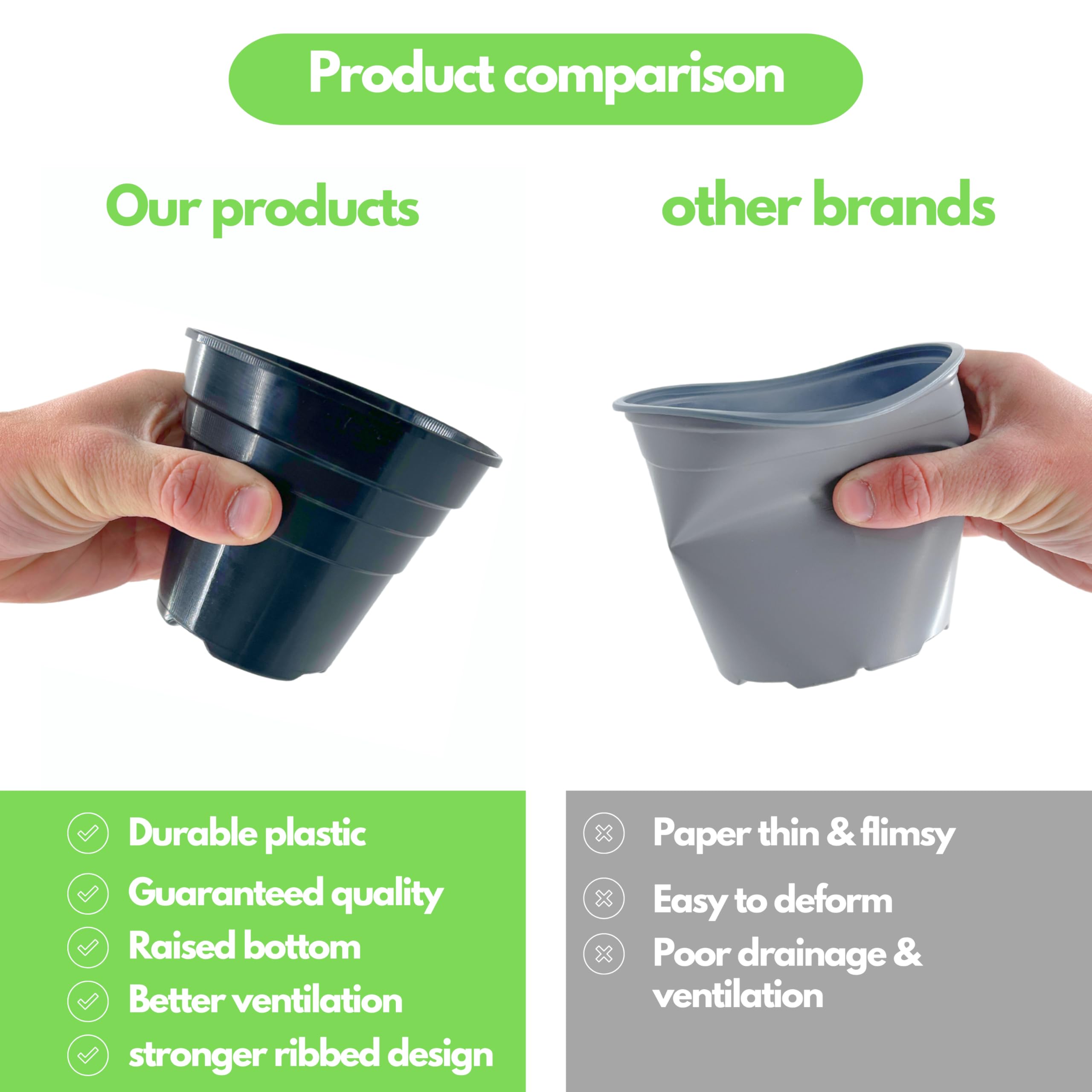 Happy Pots, 15cm Gloss Black, Pack of 10 Premium Plastic Plant Pots - Image 4
