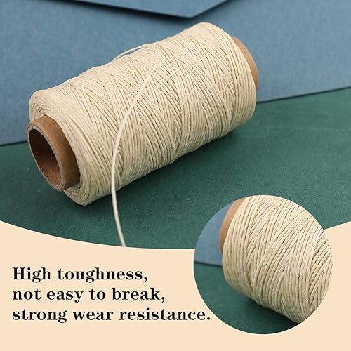 Miniatura 5 de Jupean Hilo encerado, 492.1 ft 164 yardas, hilo encerado de cuero beige, hilo de coser de cuero, hilo de coser a mano para coser cuero a mano,