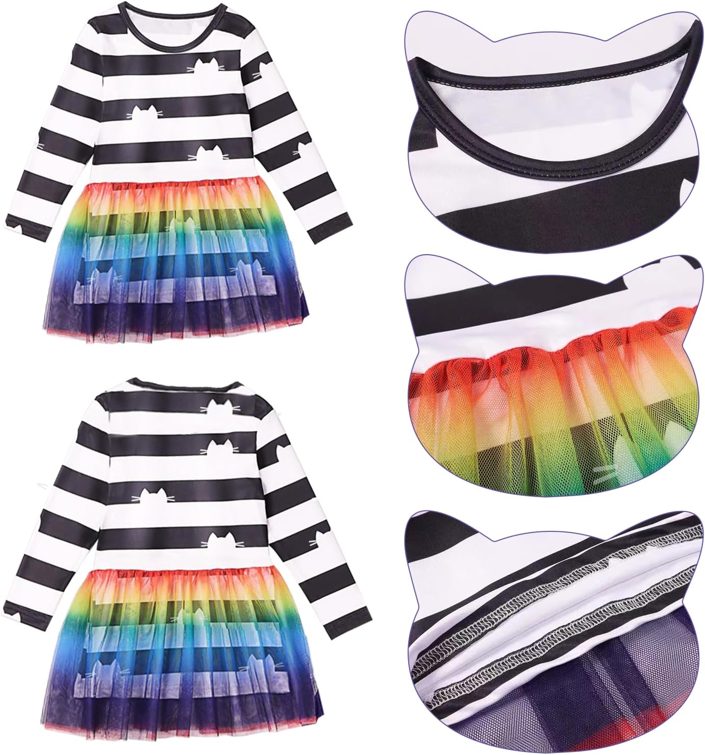 Girls' Toy House Costume Set - Long Sleeve Rainbow Tutu Dress Pants Coat Headband Christmas Halloween Outfits