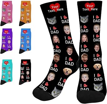 Custom Face Socks for Men Women Personalized Funny Crew Unisex Socks with Photo Name Valentine Gifts for Her Him