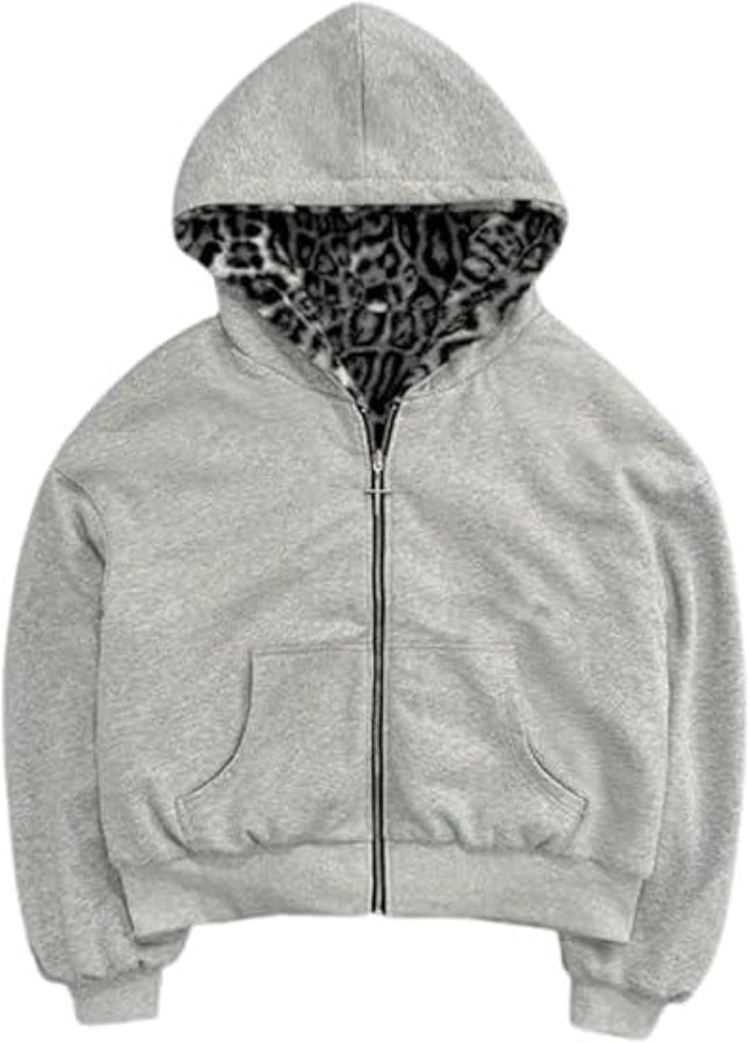 Y2k Reversible Zip Up Jacket Grunge Streetwear Vintage Leopard Print Jacket Baggy Long Sleeve Hoodie Unisex