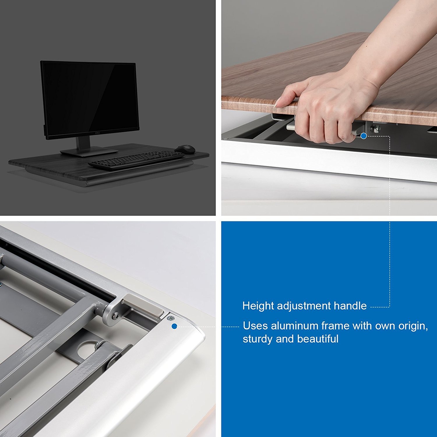 thingyclub® Conversor de escritorio de pie con altura ajustable sentarse a soporte para portátil y monitor, 765 x 51 mm superficie de trabajo