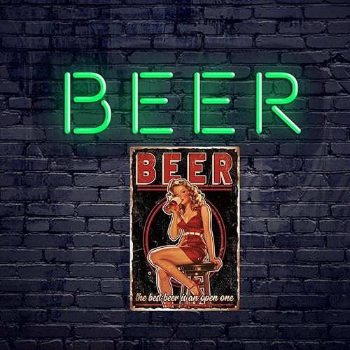 Miniatura 6 de GLOBLELAND Letrero vintage de metal con forma de pin up para dama, de 8 x 12 pulgadas, retro, con diseño de cerveza, mujer, divertido letrero de