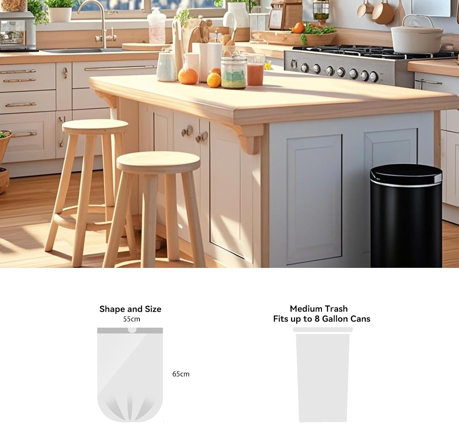 WAIKAS 8 Gallon Trash Bags Drawstring, 1.19-mil, Unscented, Black, 40 Count image 2