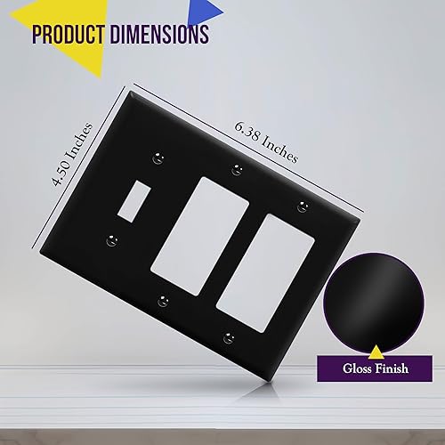 Miniatura 9 de ENERLITES Placa de pared combinada de salida basculante de palanca individualdoble decorador, tamaño estándar de 3 bandas (4.5 x 6.38 pulgadas),