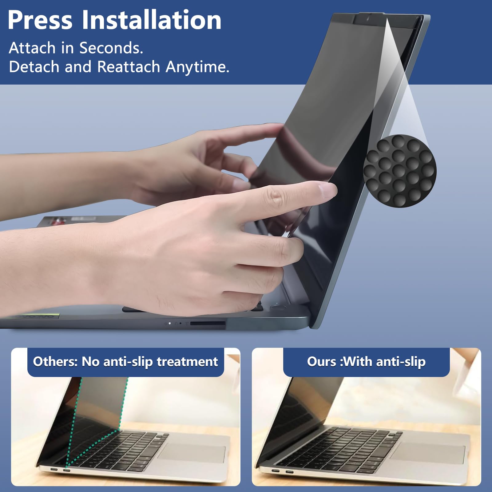 Filtro Privacy Nanoadesiva Rimovibile per Laptop 16 pollici 16:10 Pellicola Protezione, Anti-Riflesso e Filtro Luce Blu per HP/dell/Acer/Lenovo/Thinkpad/Samsung/ASUS/Sony 16"(346 * 226) mm