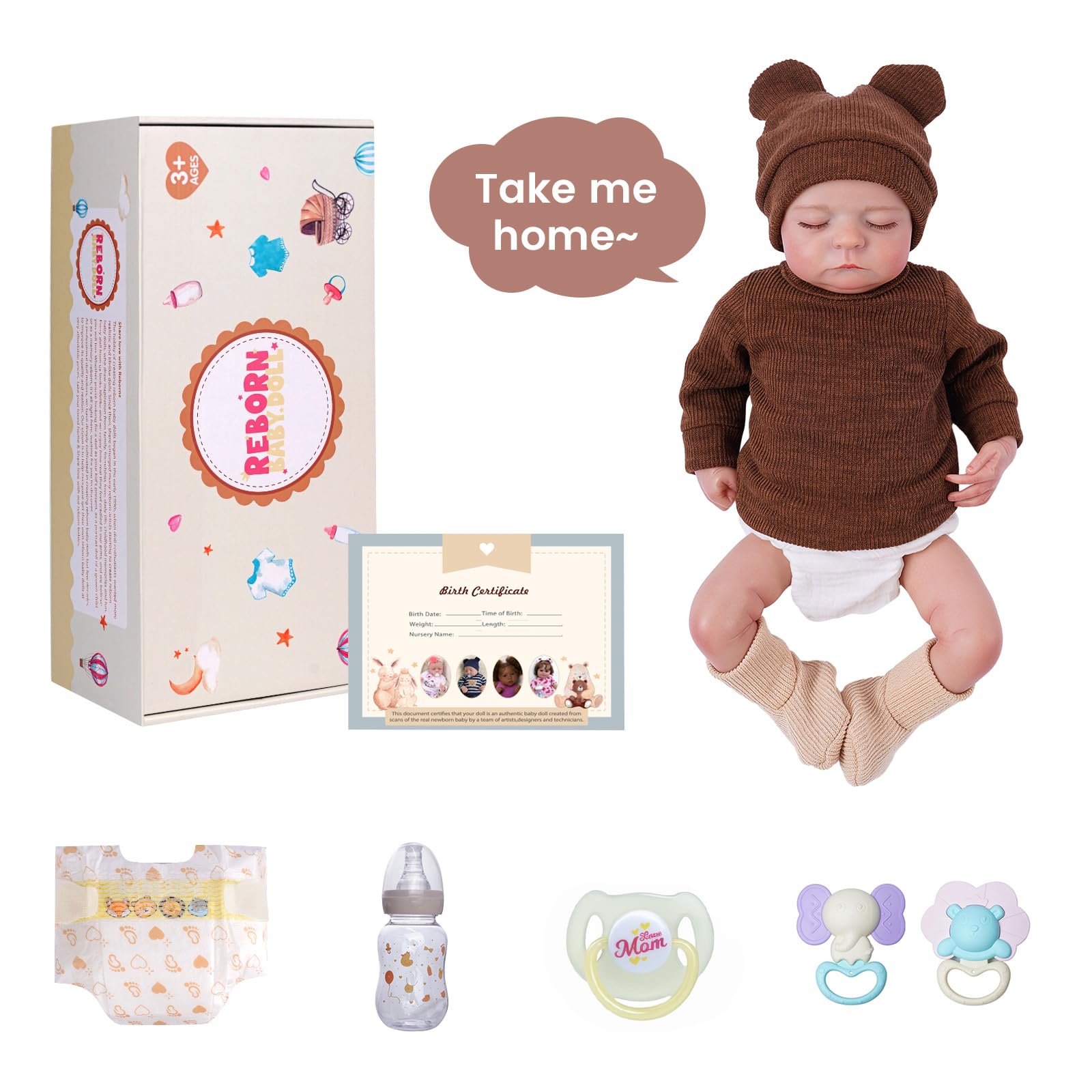 BABESIDE Lebensechte Reborn Babypuppe – 17 Zoll Reborn Junge mit Stoffkörper, Realistische Neugeborenenpuppe mit Outfit & Zubehör für Mädchen und Jungen ab 3 Jahren