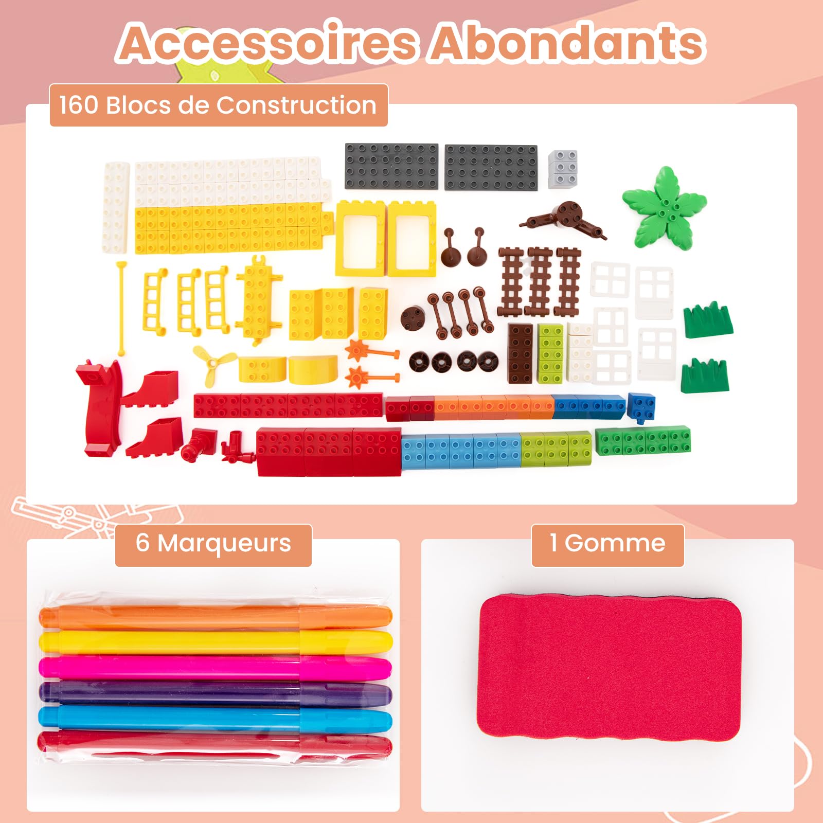Table Enfant 6 En 1 GOPLUS Avec Chaise - Tableau Double Face, Blocs De Construction, Charge 75kg Pour 3 Ans+