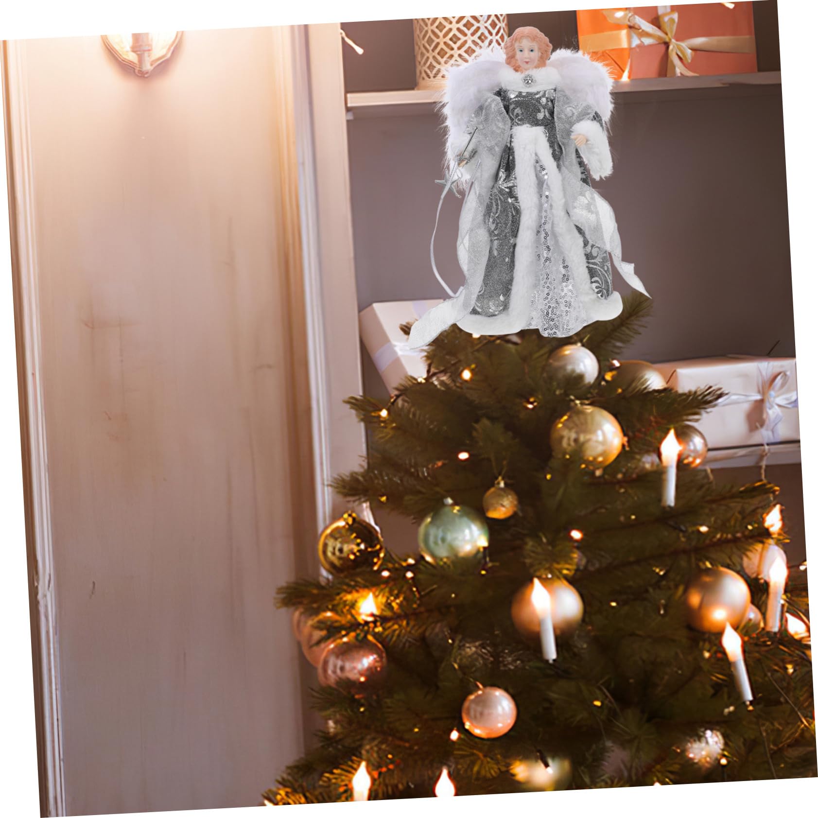 Homoyoyo Weihnachtsbaumspitze Engel Klein Engelfigur Weihnachtsskulptur Tischdekoration Heimdekoration Weihnachtsstatue Engelsfigur