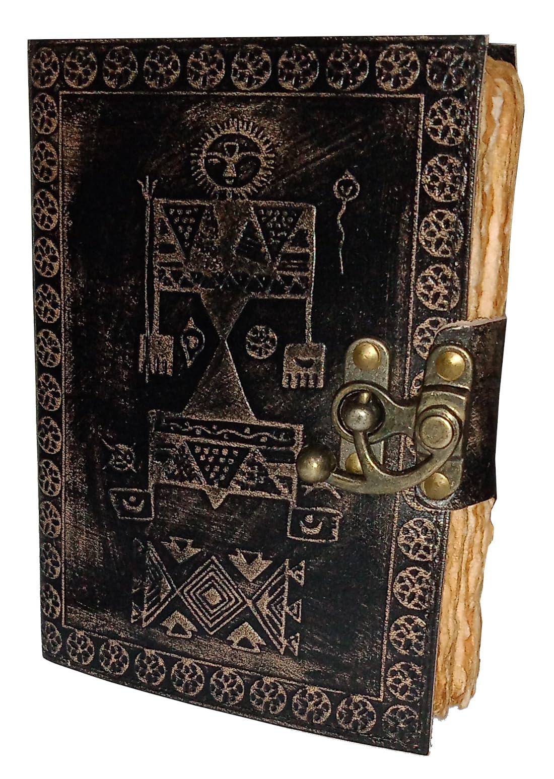 Purpledip Leather Diary Journal With Emboss Design 'Totem Pole' Handmade Tree-Free Cotton Paper With Deckled Edges In Antique Finish - Image 2