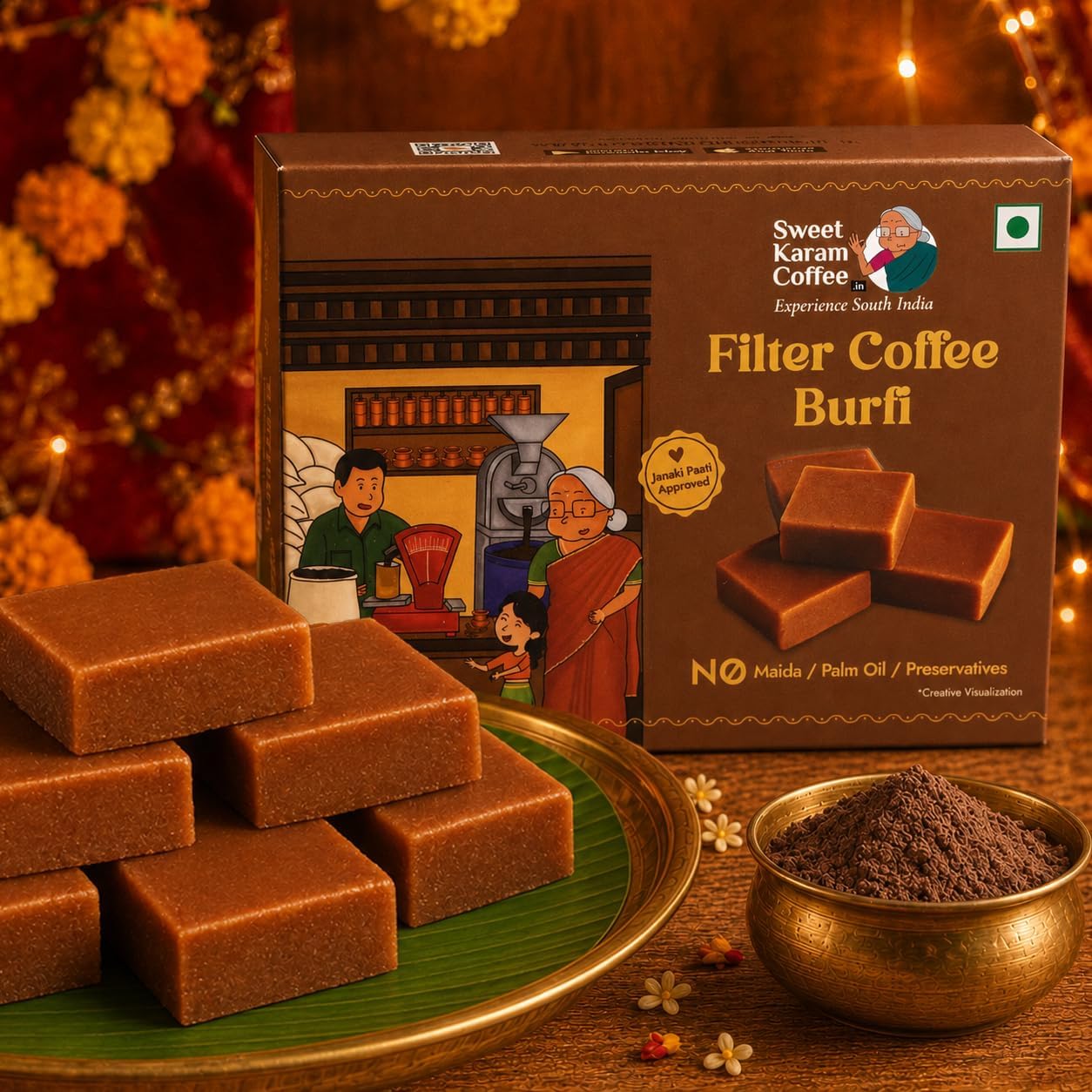 Sweet Karam Coffee Filter Coffee Burfi โ 125grams | No Maida or Preservatives | Made with Filter Coffee & Khoa | Authentic Homemade Recipe | Perfect for Gifting & Festive Celebration