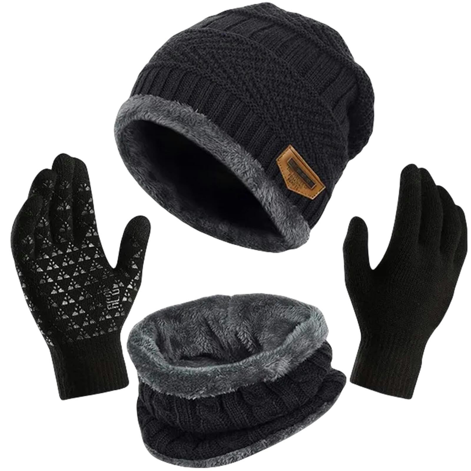 Schal Mütze Handschuh Set Winter Warmer Lässiger Beanie Hut Schal Handschuhe Für Frauen Männer Outdoor Sport Warmer Hut