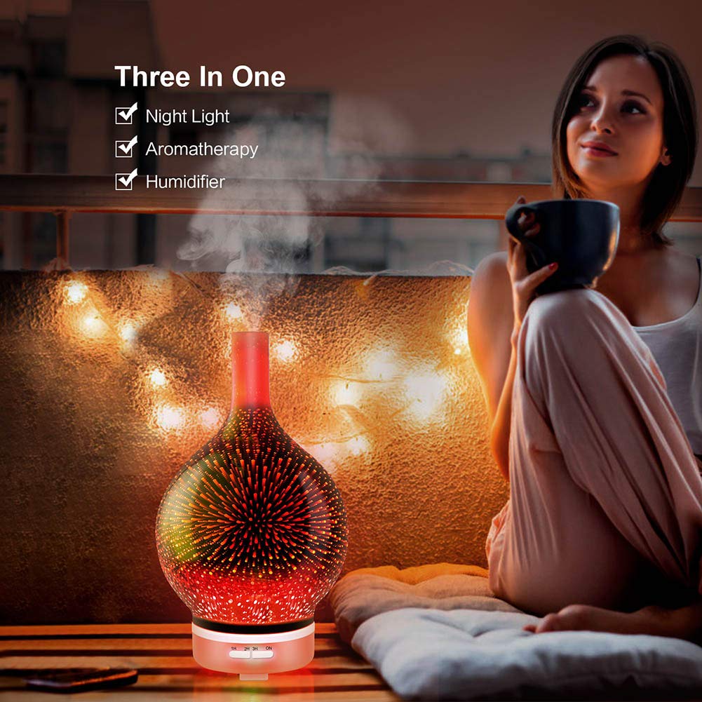 Diffisore per Oli Essenziali, Humidifier Diffusore di Aromi Diffusore di Oli Essenziali Ultrasuoni con 7 Luci LED Colorate