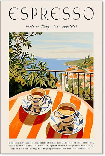 MWZUPQ Póster vintage de café expreso italiano, arte de pared de comida italiana, impresiones de bebidas de viaje, decoración retro de pared de