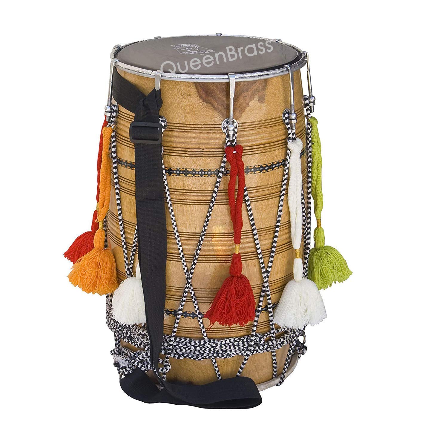 sai musical Bhangra Dhol, proste, drewno mango, naturalna, wyściełana torba, nylonowy pasek na ramię, trzepak