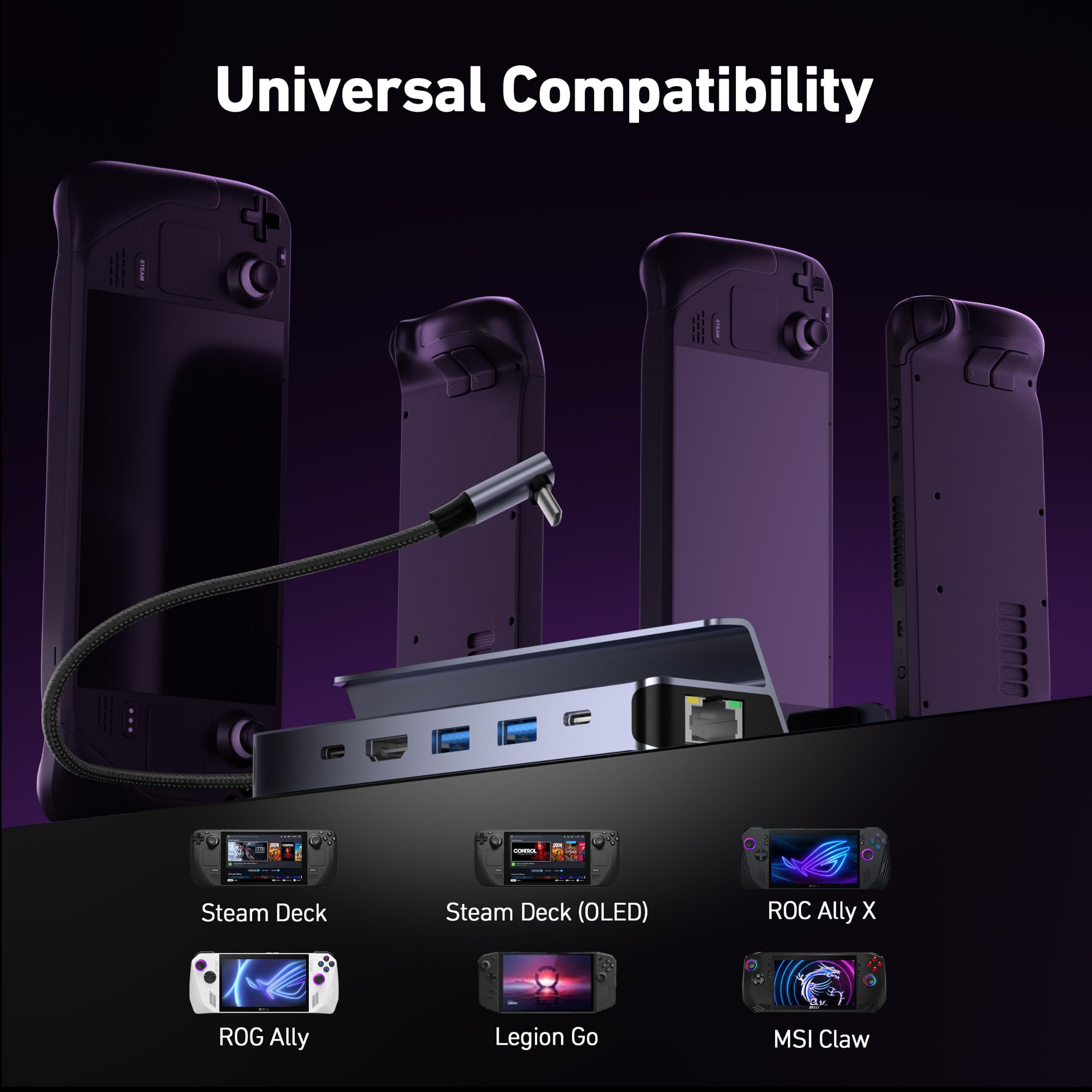 BENFEI Steam Deck Dock,Station d’Accueil 6-en-1 pour Steam Deck (OLED) et ROG Ally, Hub USB-C avec HDMI 8K@30Hz, 4K@144Hz, Ethernet Gigabit, 3 Ports de données (2X USB 3.0 + 1x USB-C), Charge PD 100W